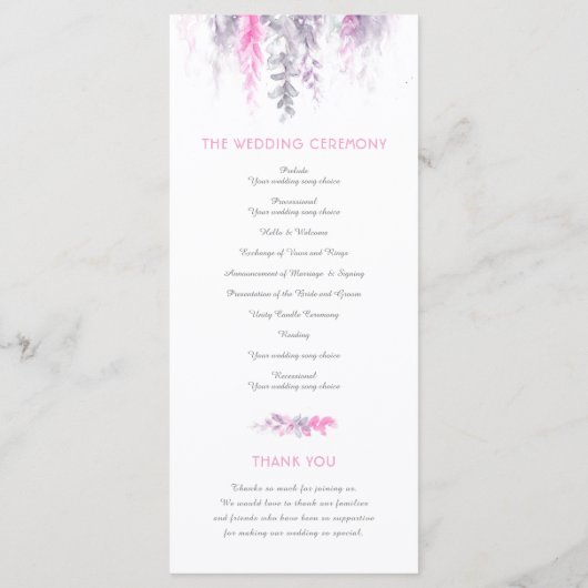 Bruiloft wijnstok bloemen cascading waterverf indi programmakaart (Achterkant)