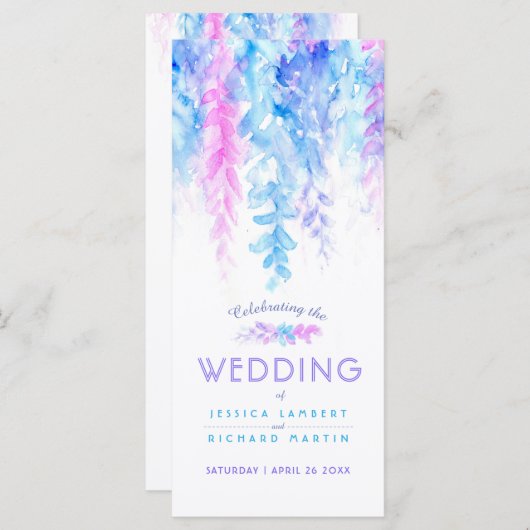 Bruiloft wijnstokken cascading waterverf paarse bl programmakaart (Voorkant / Achterkant)