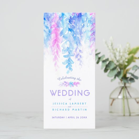 Bruiloft wijnstokken cascading waterverf paarse bl programmakaart (Staand voorkant)