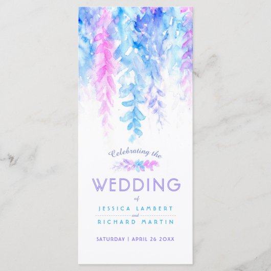 Bruiloft wijnstokken cascading waterverf paarse bl programmakaart (Voorkant)