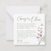 Bruiloft wildbloem monogram verandering van plan notitiekaartje (Achterkant)