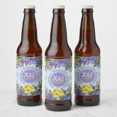 Bruiloft Wildbloemen Monogram Bloemen Bier Etiket (Flessen)