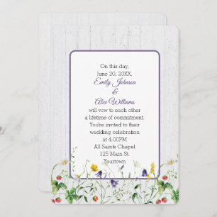 Bruiloft Wildbloemen op witgewassen hout Kaart