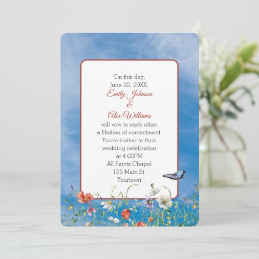 Bruiloft Wildbloemen op zomerhemel Kaart (Staand voorkant)