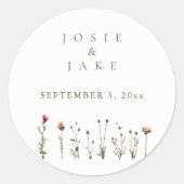 Bruiloft wilde bloemen ronde sticker (Voorkant)