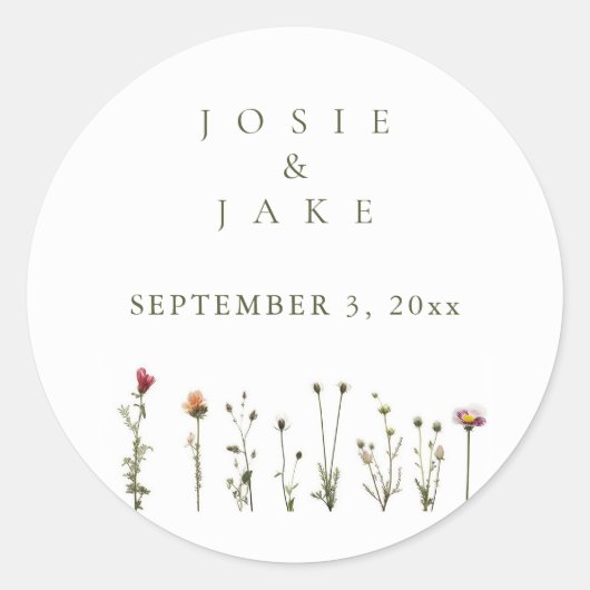 Bruiloft wilde bloemen ronde sticker (Voorkant)