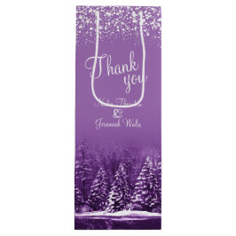 Bruiloft winter pijnbomen paarse kunst dank u wijn cadeautas