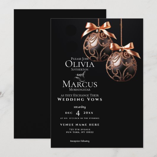 BRUILOFT | Winter Roos Gouden Onyx Baubles Kaart (Voorkant / Achterkant)