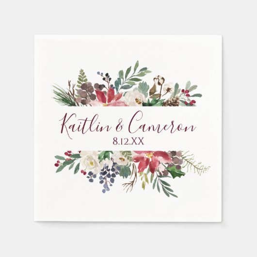 Bruiloft Winter Vakantie Servetten | Bourgogneblau (Voorkant)