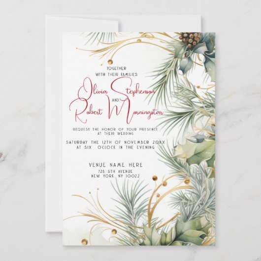 Bruiloft | Winter Waterverf Botanisch Kaart (Voorkant)