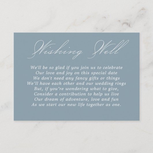 Bruiloft Wishing Well Kalligrafie Script Dusty Blu Informatiekaartje (Voorkant)