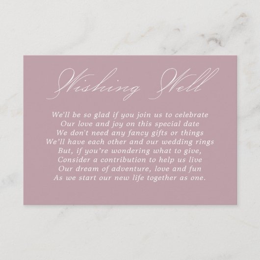 Bruiloft Wishing Well Kalligrafie Script Dusty Roo Informatiekaartje (Voorkant)