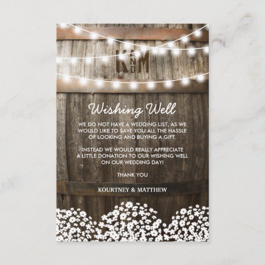 Bruiloft Wishing Well Rustic Country Baby's Breath Informatiekaartje (Voorkant)