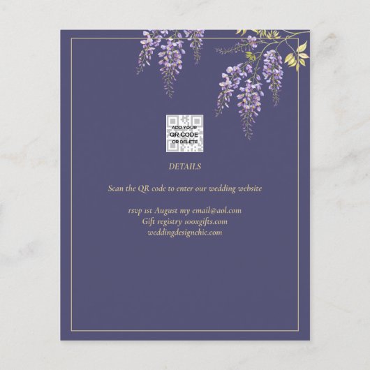 Bruiloft Wisteria Stof Paars Goud Save the Date Flyer (Achterkant)