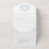 Bruiloft wit gedempt groen blad all in one uitnodiging (Buitenkant)