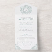 Bruiloft wit gedempt groen blad all in one uitnodiging (Binnen)