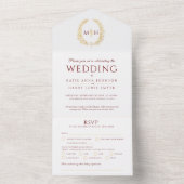 Bruiloft wit goud rood ovaal blad monogram all in one uitnodiging (Binnen)