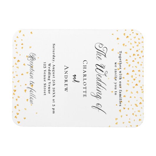 Bruiloft wit gouden harten luxe uitnodiging magneet (Horizontaal)