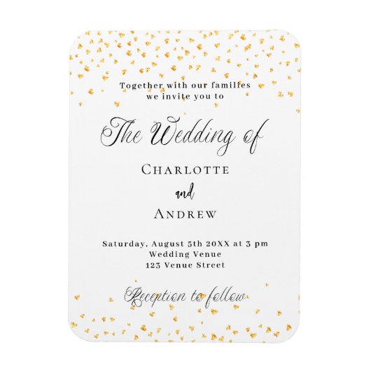 Bruiloft wit gouden harten luxe uitnodiging magneet (Verticaal)