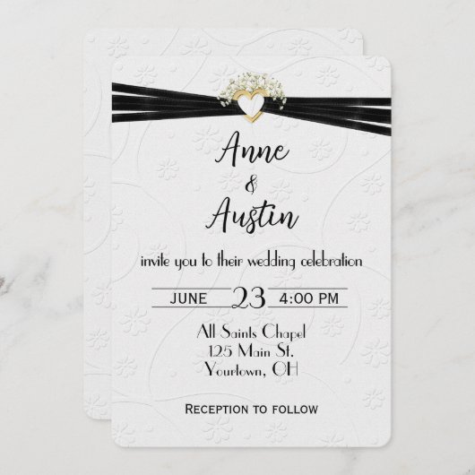 Bruiloft Wit In reliëf gemaakt Bloemen met Hart Li Kaart (Voorkant / Achterkant)