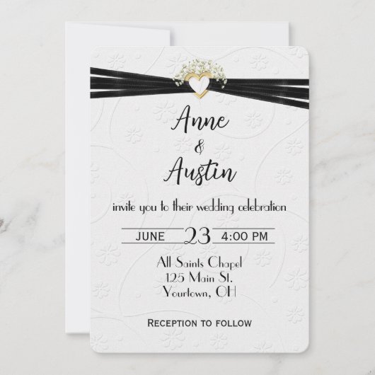 Bruiloft Wit In reliëf gemaakt Bloemen met Hart Li Kaart (Voorkant)