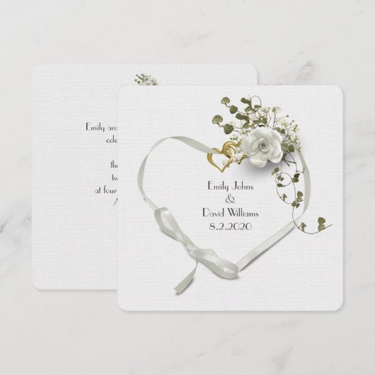 bruiloft, wit linthart en rozenbouquet kaart (Voorkant / Achterkant)