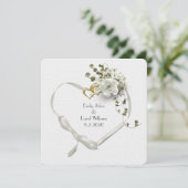 bruiloft, wit linthart en rozenbouquet kaart (Staand voorkant)