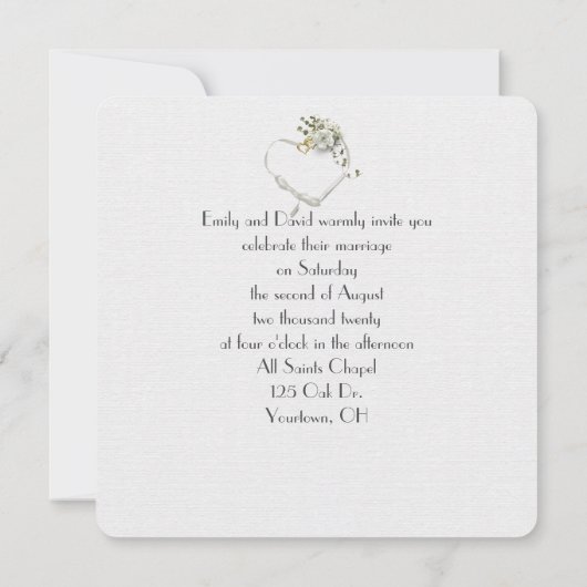 bruiloft, wit linthart en rozenbouquet kaart (Achterkant)