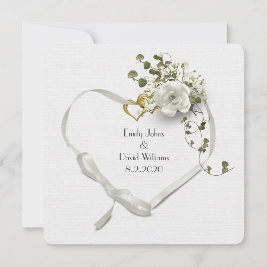 bruiloft, wit linthart en rozenbouquet kaart (Voorkant)