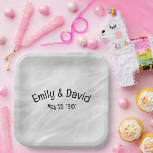 Bruiloft Wit Marmer Abstract Papieren Bordje (Feest)