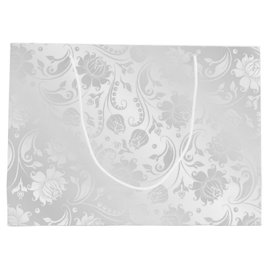 Bruiloft wit satijn damast met namen groot cadeauzakje (Achterkant)