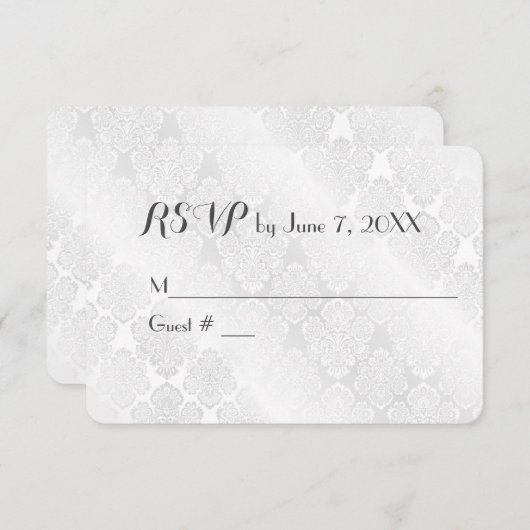 Bruiloft Wit Satijn Damast RSVP (Voorkant / Achterkant)