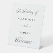 Bruiloft wit script modern welkom reclamebord met voetstuk (Voorkant)