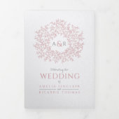 Bruiloft wit stoffige roze bladeren all-in-one drieluik uitnodiging (Cover)