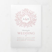 Bruiloft wit stoffige roze bladeren all-in-one drieluik uitnodiging (Cover)