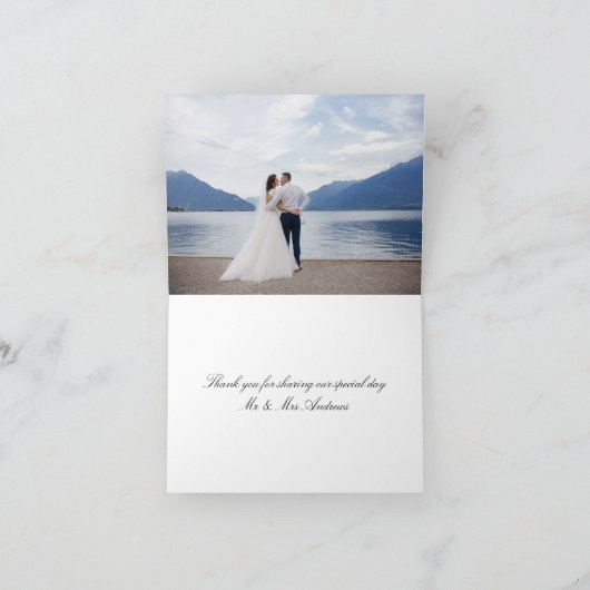 Bruiloft Wit Zwart Foto Bedankkaart (Binnen)