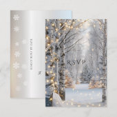 Bruiloft Witte Berken Sneeuwgele Lichten RSVP Kaartje (Voorkant / Achterkant)
