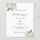 Bruiloft witte bloemen groen budget uitnodiging (Voorkant)