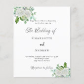 Bruiloft witte bloemen groen budget uitnodiging flyer (Voorkant)