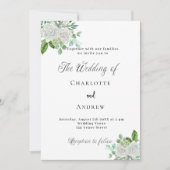 Bruiloft witte bloemen groen eenvoudig elegant kaart (Voorkant)
