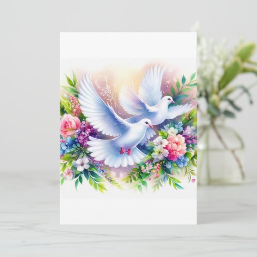 Bruiloft witte duiven Waterverf Kaart (Staand voorkant)