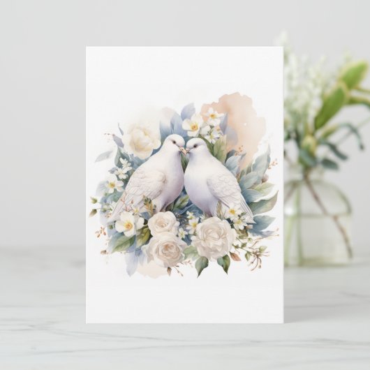 Bruiloft witte duiven Waterverf Kaart (Staand voorkant)