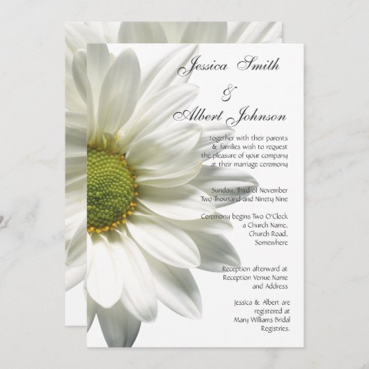 Bruiloft witte grote madeliefje uitnodiging (Voorkant / Achterkant)