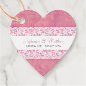 Bruiloft witte kant op zalm roze bedankjes labels (Voorkant)