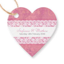 Bruiloft witte kant op zalm roze