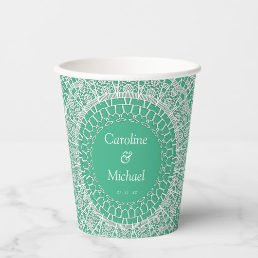 Bruiloft Witte Kant Papier beker (Voorkant)
