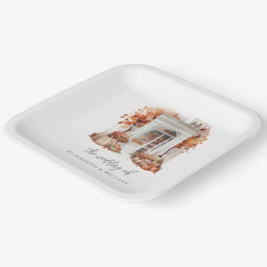 Bruiloft Witte voordeur Herfst Papieren Bordje (Gebogen)