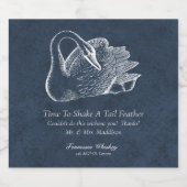 Bruiloft Witte Zwaan Marine Blauwe Staart Veer Sparkling Wijnetiket (Enkel label)