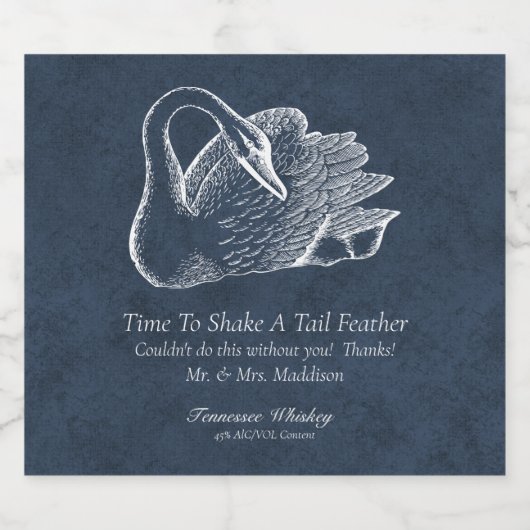 Bruiloft Witte Zwaan Marine Blauwe Staart Veer Sparkling Wijnetiket (Enkel label)