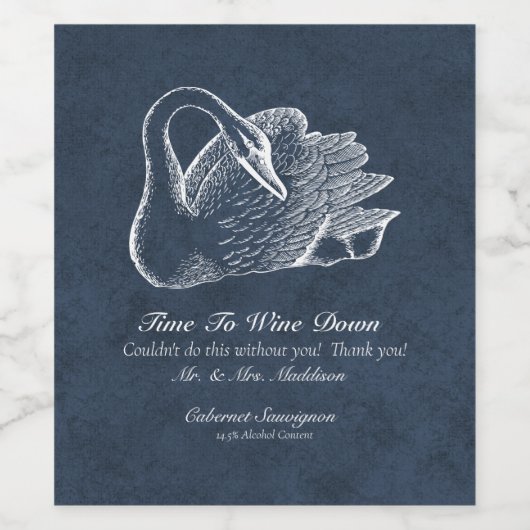 Bruiloft Witte Zwaan Marine Blauwe Wijn Down Wijn Etiket (Enkel label)
